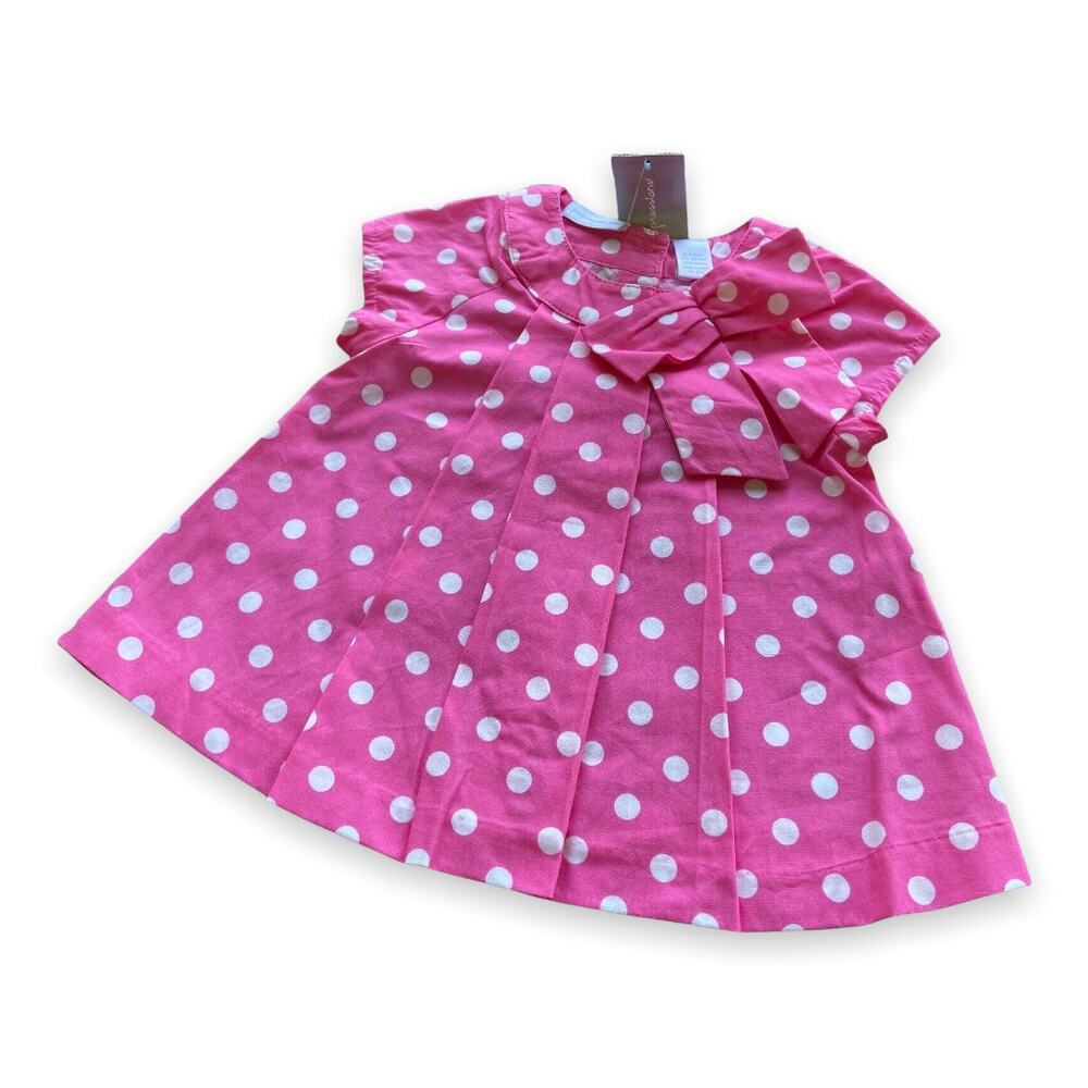 First Impressions Girls Top Size 6-9 Mo Polka Dot Pink White Swing Pleated NEW